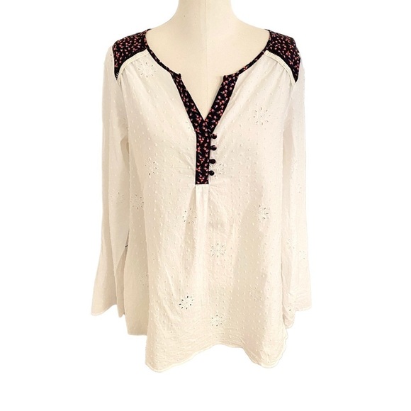 MATILDA JANE EMBROIDERED SPLIT NECK POINTELLE COTTON BLOUSE SIZE LARGE FLORAL - Picture 3 of 16